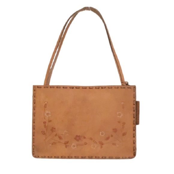 El Portal Tan Embossed Leather Shoulder Bag EUC - Picture 5 of 10